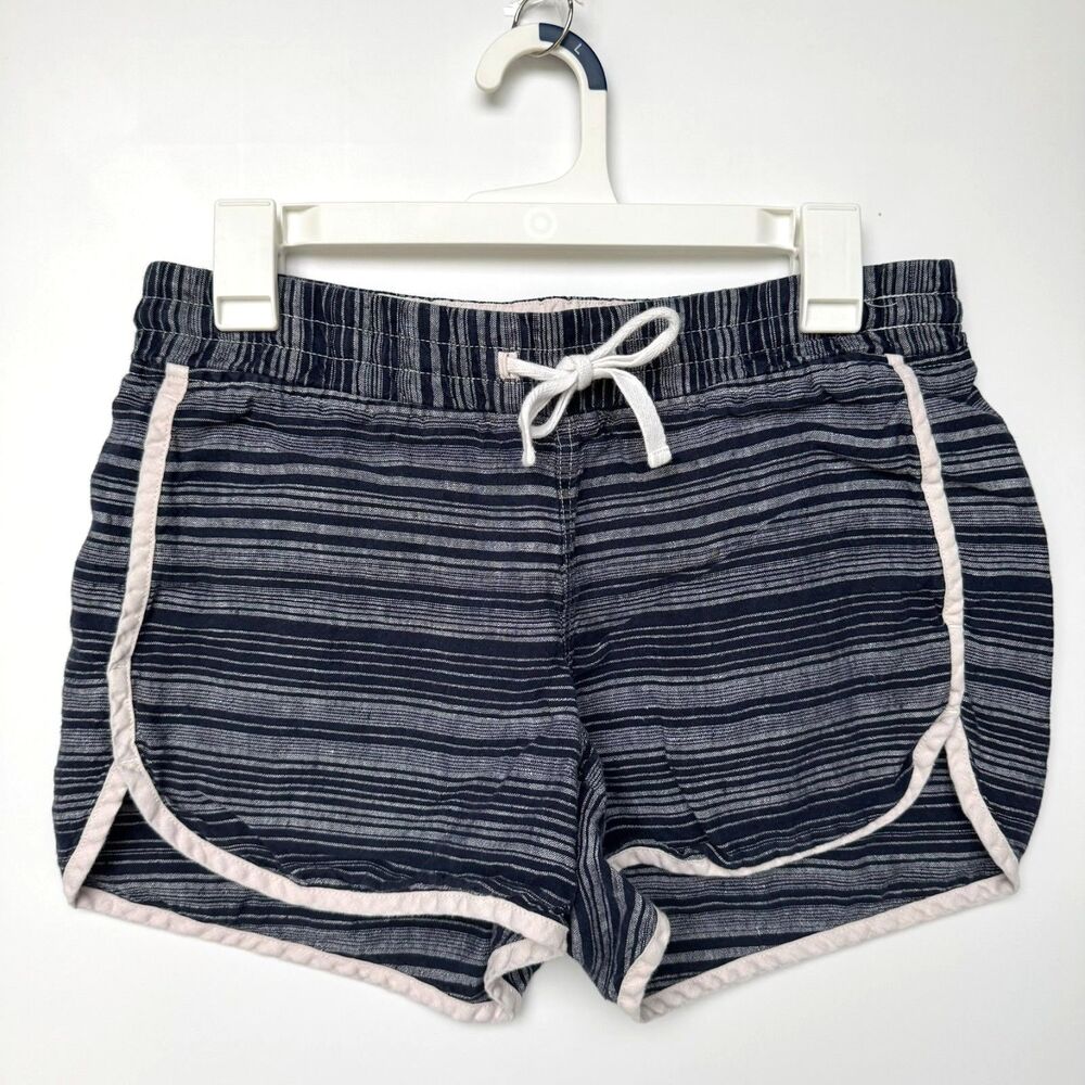 Athleta Jacquard Sandbar Shortie Linen Shorts Women's 6 Navy White Stripe Summer